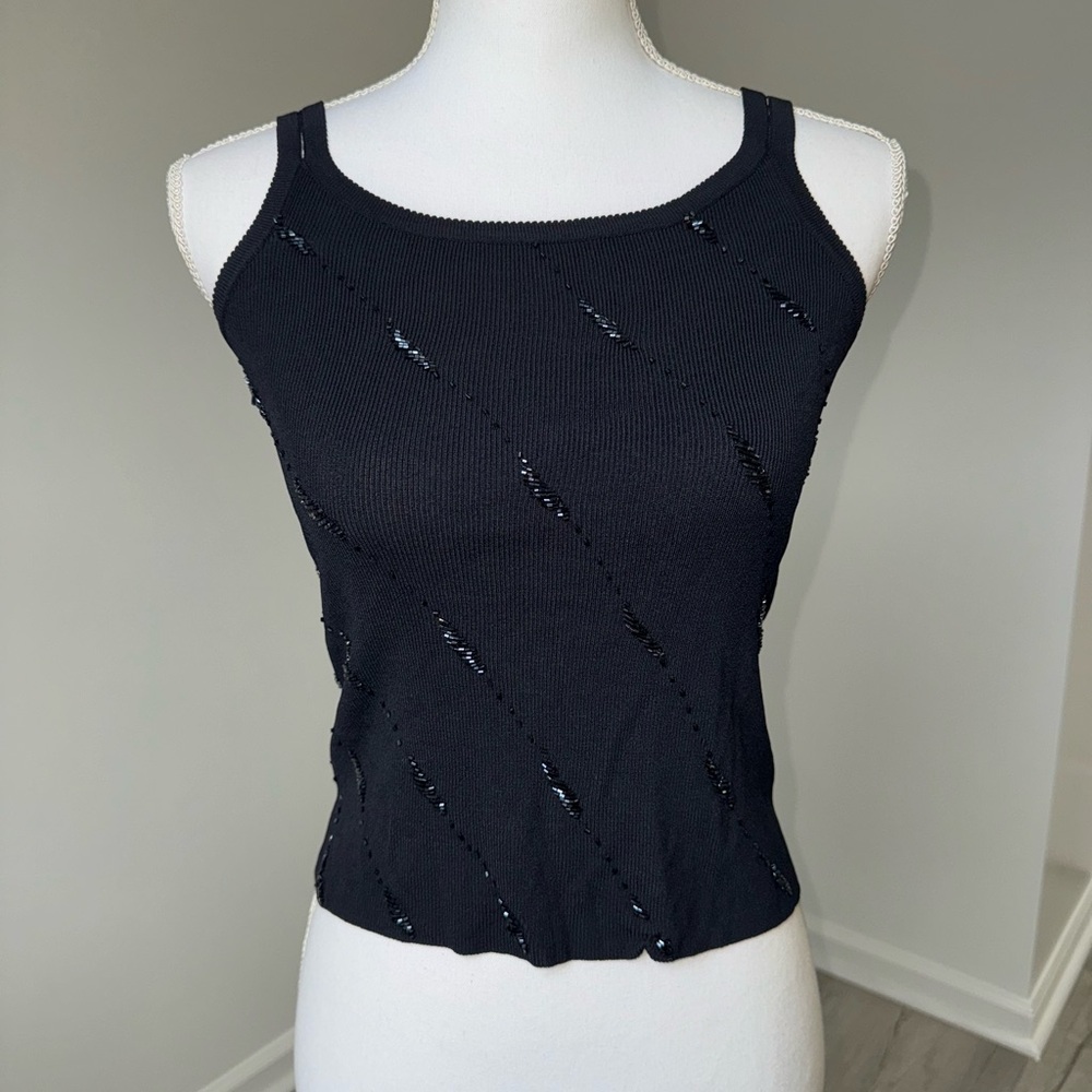 KCUL Vintage Black Knit Beaded Tank Top Fitted Minimalist Club Y2K 2000s